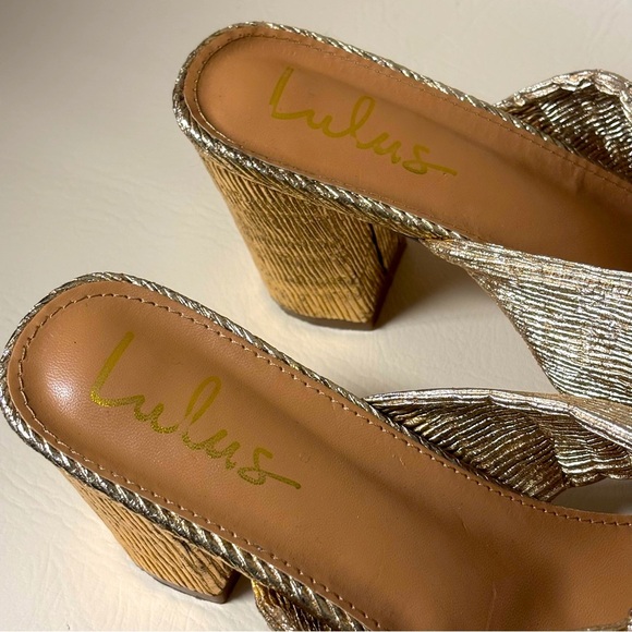 Lulus Dorothea Gold Knotted High Heel Sandals Size 11 - Picture 6 of 10